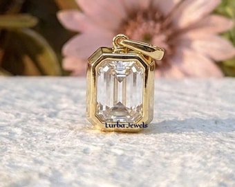 1.80ct Emerald Cut Moissanite Solitaire Pendant Necklace 14k Yellow Gold Bezel-Set Emerald Cut Diamond Minimalist Anniversary Jewelry
