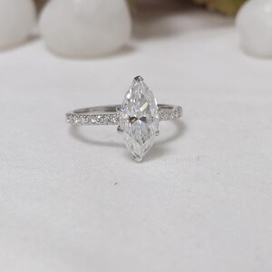 1.75 Ct Marquise Cut Lab Grown Diamond Solitaire Engagement Ring, Moissanite Wedding Ring, Solid 14k White Gold, Anniversary Gift