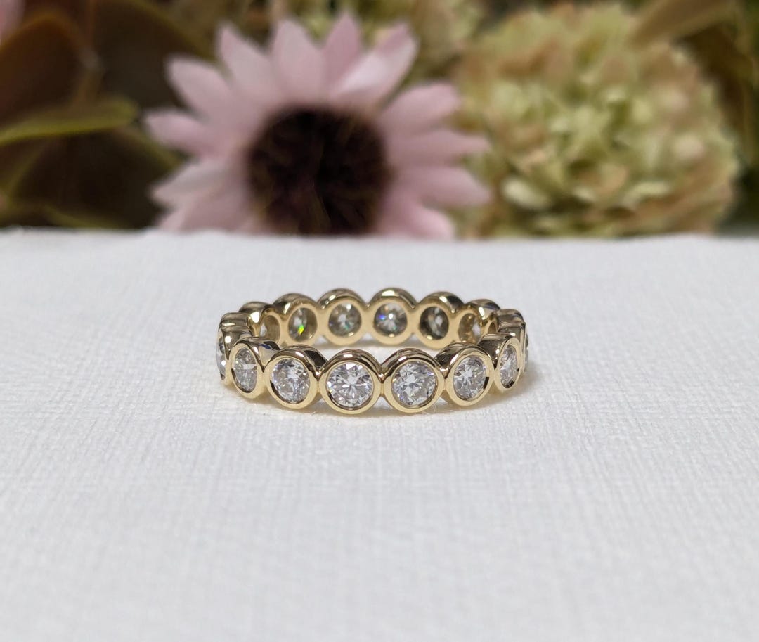 Bezel Set Moissanite Eternity Wedding Ring : 14k Gold Stackable Band, 1 ...