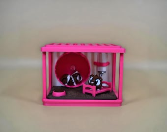 3D Printed Hamster Cage Playset: Miniature Bed, Wheel & Hamsters