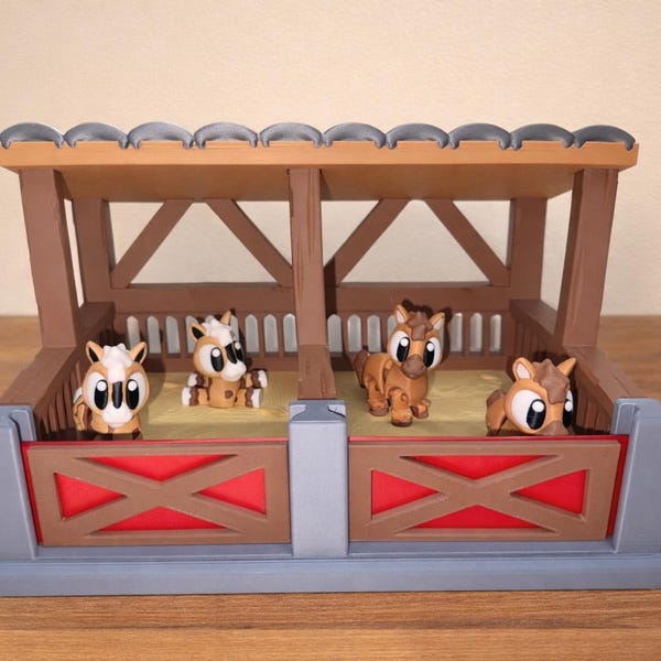 3D Printed Horse Stable Toy | Handmade Farm Playset Gift