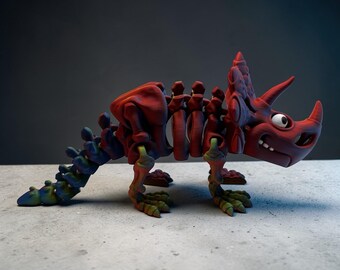 3Dプリントされた関節式トリケラトプス：フレキシブルなフィジェットトイ、カスタムカラー