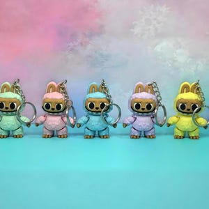 Cute Little Flexi Labubu Keychains - Adorable 3D printed Gifts In 5 Pastel Colours