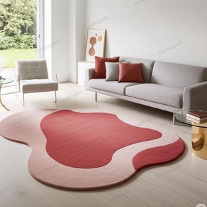 Abstract Blob Shape Rug - Modern Red & Pink Organic Area Rug for Living Room, Bedroom, or Office - Unique Wavy Design