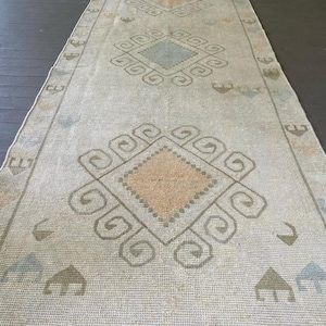 Tapis de passage silencieux antique noué à la main, 3 x 12, 4 x 12, tapis de passage turc Oushak antique, tapis en laine, décoration d'intérieur, tapis de créateur