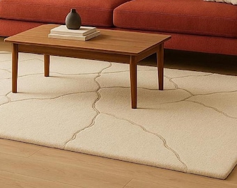Beige Textured Hand Tufted Wool Rug | Cracked Stone Embossed Area Rug | 100% Pure Wool | Modern Living Room Rug | Neutral Bedroom Rug