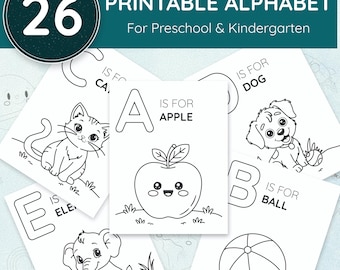 Alphabet Coloring Pages, A-Z Letter Tracing (Digital Download)