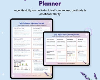 Dagboek voor zelfreflectie en persoonlijke groei, planner voor dagelijkse reflectie, mindfulness-dagboek, sjabloon voor mentaal welzijn (A4-formaat, PDF)