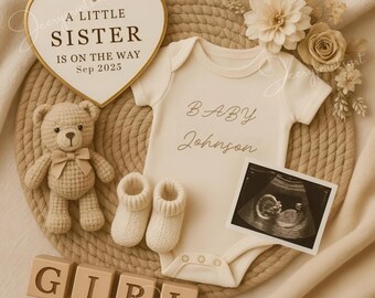 Big Sister Pregnancy Announcement | It's a Girl Digital Gender Reveal | Editable Baby Sister Canva Template | Pregnancy Social Media Post.