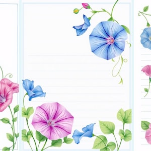 Morning Glory Letter & Memo Set – A | 3 Sheets | Japanese Stationery | Botanical Writing Paper | Summer Letter Set