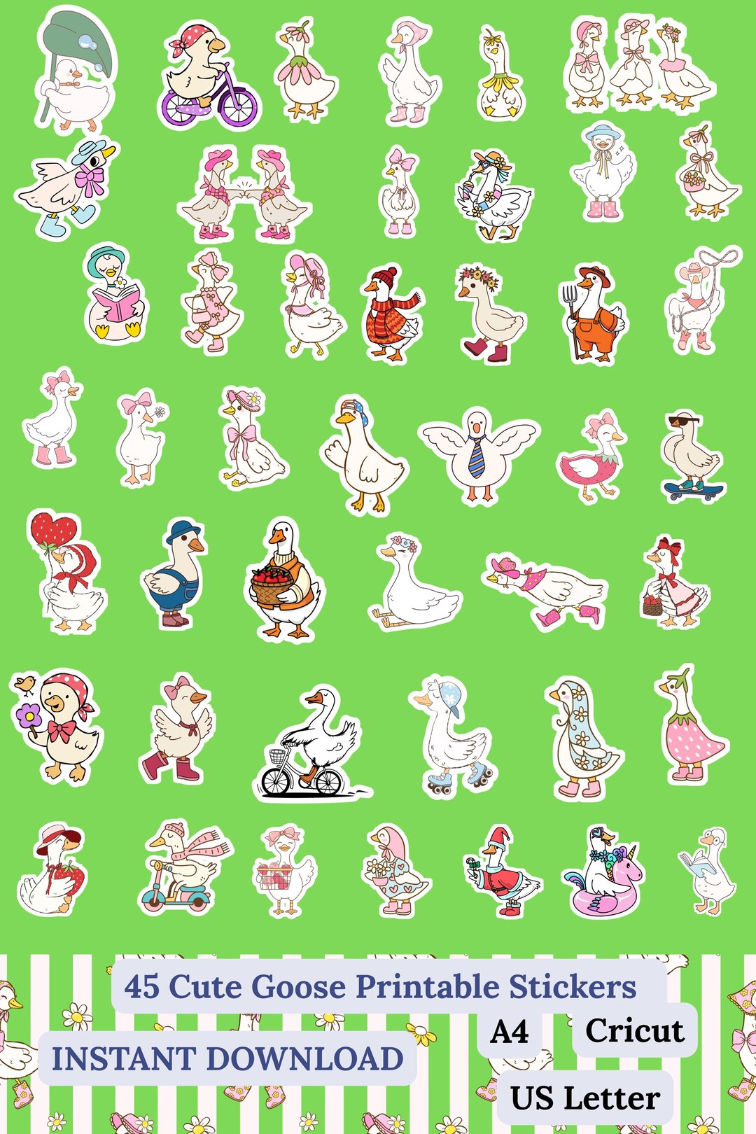 Cute Goose Printable Stickers Sheets A4, US Letter and Cricut PNG Funny ...