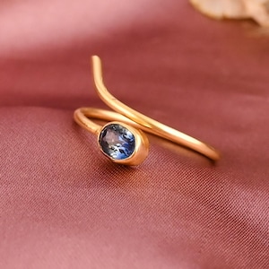 Blue Sapphire Adjustable Ring Gold Plated Brass | Dainty Sapphire Birthstone Ring | Handmade Sapphire Jewelry Gift | Engagement ring for her
