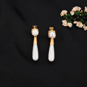 Elegant Pearl Drop Earrings in Gold-Plated 925 Sterling Silver | Handmade Statement Earrings | 50mm Long Bridal Jewelry | Gift for Her