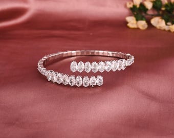 Crystal Cuff Bangle | Silver Brass Party Jewelry