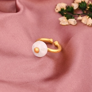 Adjustable Rainbow Moonstone Ring | Handmade Gold Plated Brass Ring | Boho Minimalist Jewelry | Dainty Crystal Ring | Designer Ring