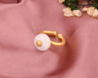 Rainbow Moonstone Ring, Adjustable Brass Ring, Gold Gemstone Jewelry, Bohemian Gift for Women