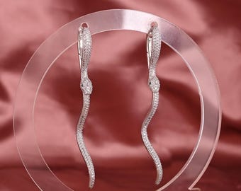 Pendientes colgantes de serpiente con circonita cúbica / Joyas de serpiente de latón
