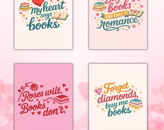 Book Lover Valentine PNG Bundle | Bookish Quote Set | Reader Gift Designs | 4 PNG Files