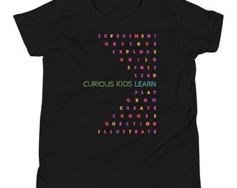 Curious Kids Learn T-Shirt – Empowering Word Art, Unisex Fit
