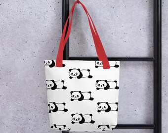 Panda Pattern Tote Bag – Reusable Polyester All-Over Print