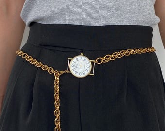 Punk Gold Watch Belt,layered Pants Chain, Gold Chain Belt, Clock