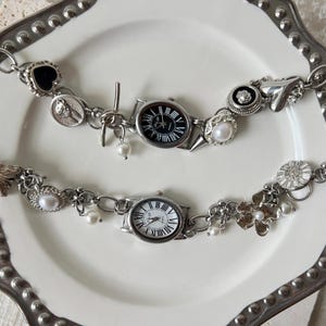 Vintage watch choker necklace, silver chain choker, Y2K watch necklace, elegant watch jewelry,pearl watch choker,unique watch necklace gift
