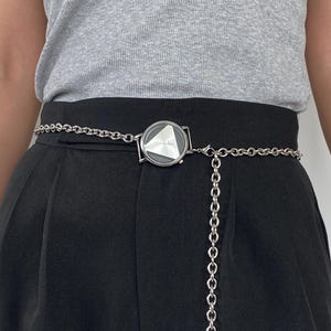 Vintage zilveren tailleketting met driehoek wijzerplaat, punk horlogeriem, Y2K broekketting, uniseks retro klok sieraden, statement modecadeau
