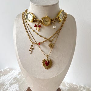 Vintage Style Gold Watch Choker and Layered Necklace Set,Elegant Pearl Watch Choker,Handmade Clock Jewelry,Retro Statement Gift for Her