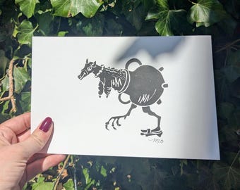Cauldron creature - Medieval marginalia linocut print