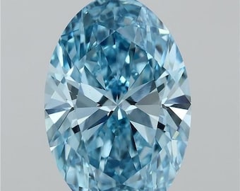 Diamante azul de talla ovalada cultivado en laboratorio de 5 quilates con certificación IGI para anillo de compromiso y colgante.