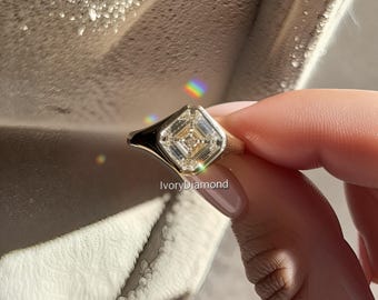 2 CT Asscher Cut Moissanite Engagement Ring, Solitaire Proposal Ring, Classic Moissanite Promise Ring, Bezel Set Wedding Ring Gift For Her