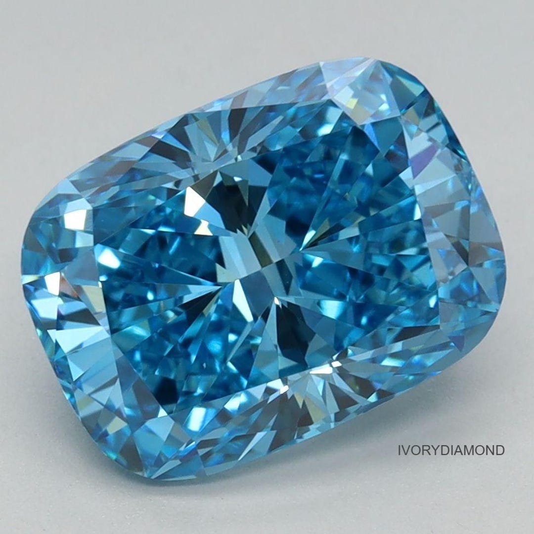6 Ct Cushion Cut Lab Grown Blue Diamond, IGI Certified VS2 Clarity - Etsy