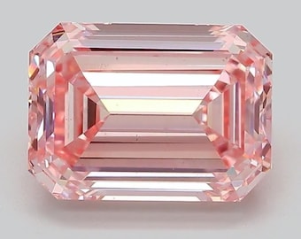 Diamante cultivado en laboratorio de 5 quilates en forma de esmeralda rosa intenso, certificado para anillo de compromiso o colgante.