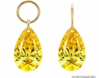 Hanging Diamond 0.75 Ct Fancy Yellow Lab Grown Pear Diamond Drilled Charm | 18K Solid Diamond for Custom Jewelry