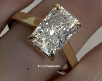 3CT Radiant Cut Moissanite Engagement Ring, 14K Yellow Gold Moissanite Ring Women'S Wedding Rings