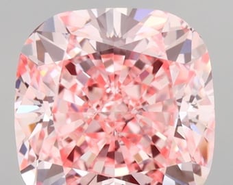 Diamante cuadrado de 2 quilates, talla cojín, color rosa intenso, cultivado en laboratorio, VVS/VS, con certificación IGI