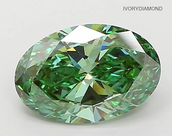 3.0 Ct Lab Grown Diamond VS2 IGI Certified Fancy Vivid Green Oval Diamond Ring