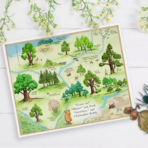 Winnie Puuh - Die Komplette Hundert Morgen Waldkarte 200x300 Kunstdruck von Devyn Samara - Märchenhaftes Geschichtenbuch Wald Kinderzimmer Dekor