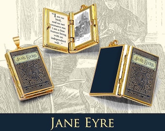 Miniature Book Locket Quote Pendant - Jane Eyre by Charlotte Bronte - Hinged Book Charm Necklace