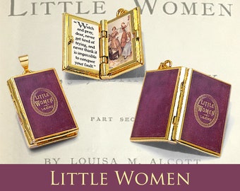 Miniature Book Locket Quote Pendant - Little Women by Louisa May Alcott - Hinged Book Charm Necklace