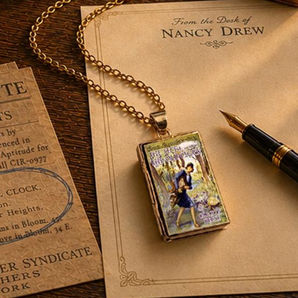 Nancy Drew Book Literary Keepsake Necklace | Miniature Book Pendant | Gold Filled Book Locket | Gift for Readers & Mystery Lover Gift