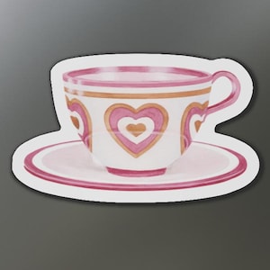 Mad Tea Party Alice in Wonderland Watercolor Pink Heart Teacup Magnet - Fridge Magnets - Kitchen Decor - Tea Lover Gift - Literature Gift