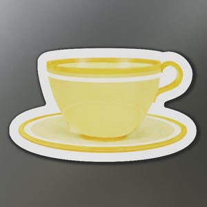 Mad Tea Party Alice in Wonderland Watercolor Yellow & White Striped Teacup Magnet - Fridge Magnets - Kitchen Decor - Tea Lover Gift
