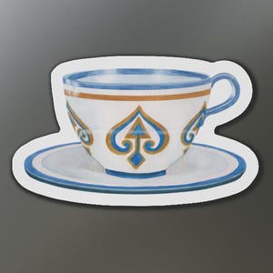Mad Tea Party Alice in Wonderland Watercolor Blue and Gold Teacup Magnet - Fridge Magnets - Kitchen Decor - Tea Lover Gift - Literature Gift