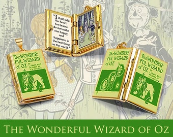 Miniature Book Locket Quote Pendant - The Wonderful Wizard of Oz by L. Frank Baum - Hinged Book Charm Necklace