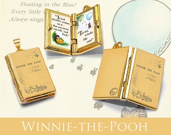 Miniature Book Locket Quote Pendant - Winnie the Pooh by A.A. Milne -  Hinged Book Charm Necklace