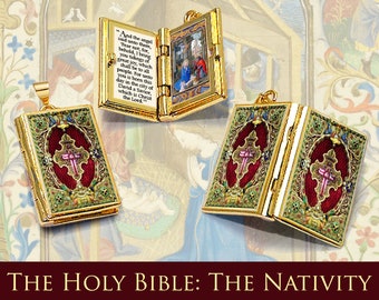 Miniature Bible Verse Pendant - The Birth of Jesus - Christmas Nativity of Jesus - Holiday Necklace - Religious Christian Catholic Jewelry