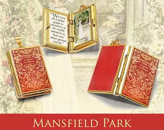 Pendentif citation médaillon livre miniature - Mansfield Park par Jane Austen - collier livre articulé avec breloques