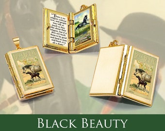 Miniature Book Locket Quote Pendant - Black Beauty by Anna Sewell -  Hinged Book Charm Necklace