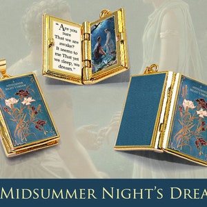 Miniature Book Locket Quote Pendant - A Midsummer Night&#39;s Dream by William Shakespeare - Hinged Book Charm Necklace